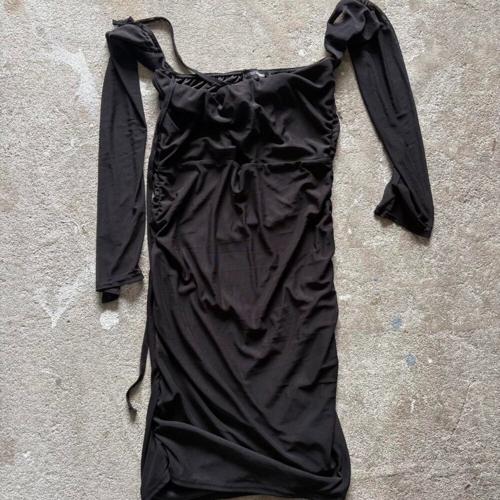 Black off the shoulder long sleeve mini dress
